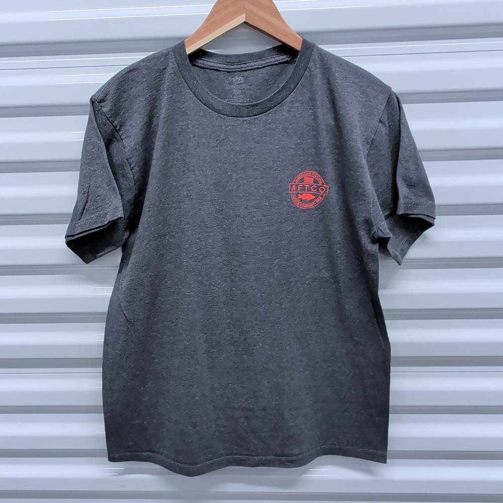 AFTCO Fishing Graphic T-Shirt Small Mens‎ Gray Short Sleeve Bass Logo Tee